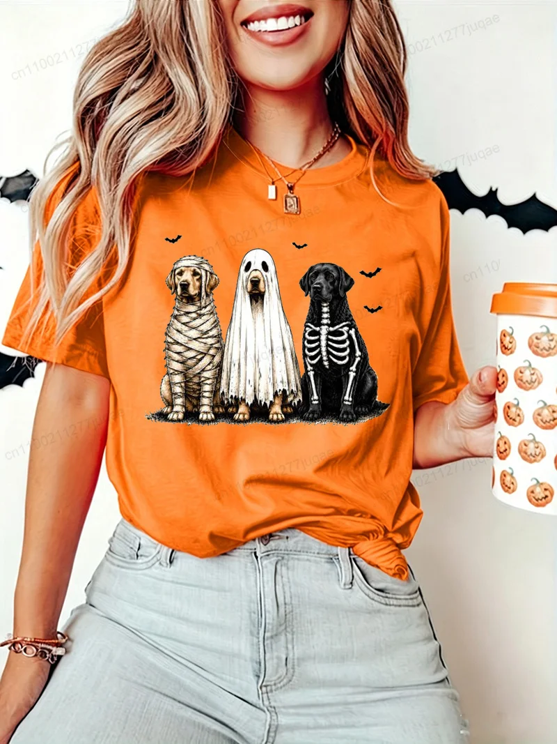 Women's Casual Short Sleeve T-Shirt Clothing Trending Halloween Dog Graphics Print T-Shirts Spooky Season Tee Shirts Gifts