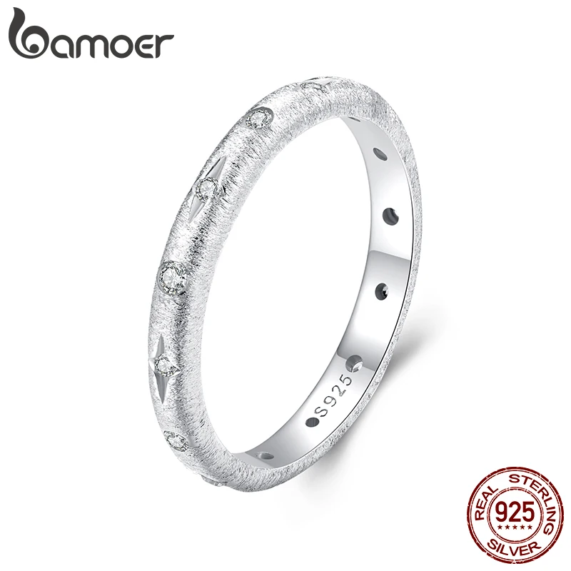 BAMOER Solid 925 Sterling Silver Starry Ring High Polish Comfort Fit Wedding Star Band Gifts for Special Occasions Fine Jewel