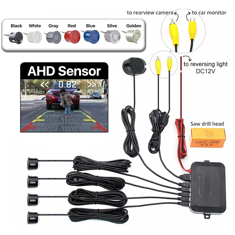

EURS AHD Car Video Parking Sensor Reverse Backup Radar Assistance Detector for Monitor Camera System 22mm Security Reversing