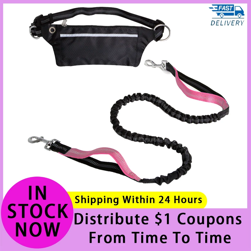 

Dog Leash With Waist Hands- Free Bag Reflective Jogging Dogs Traction Rope Extendable Bungee Dog Running Waist Leash Nylon Belt