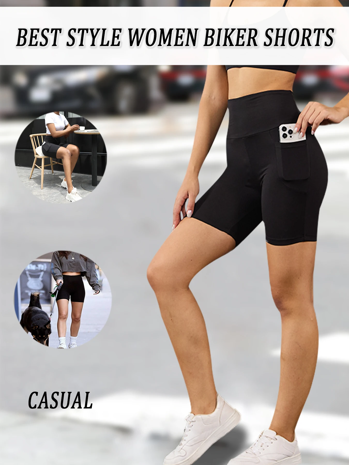 

High Waisted Biker Shorts For Women With Pockets Super Soft No See Through Workout Running Yoga Athletic Push Up Gym
