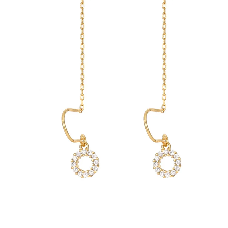 

Circle tassel ear line earrings with diamonds round Korean version light luxury long earrings