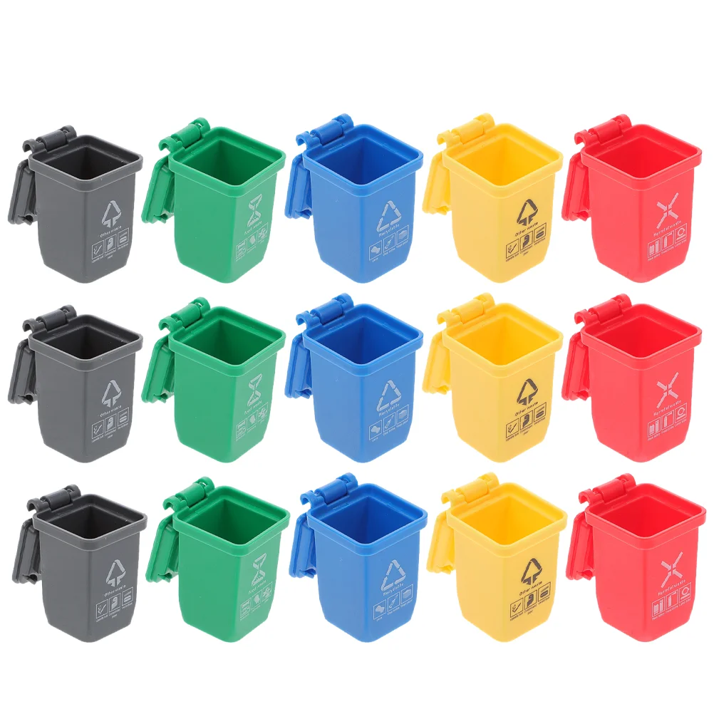 

15 Pcs Miniature Garbage Model Sand Table Bin Plastic Tiny Layout Recycling Trash Can House Landscape Decor Mini
