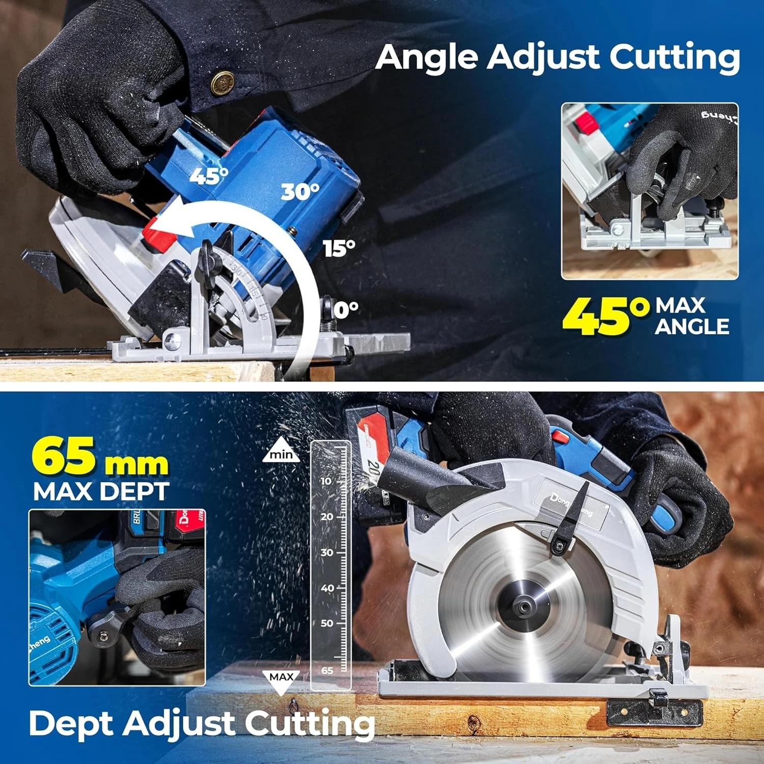 Cordless Circular Saw 7-1/4-Inch 5,000 Rpm, Cutting Depth 65mm, 0-45° Adjustable, with Dust Collection Adaptor,New Popularity
