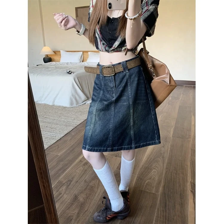 

Retro Faded High Waist Slimming Denim Skirt Women's Summer 2025 New Design Casual A-Line Skirt Trendy Commute Sle