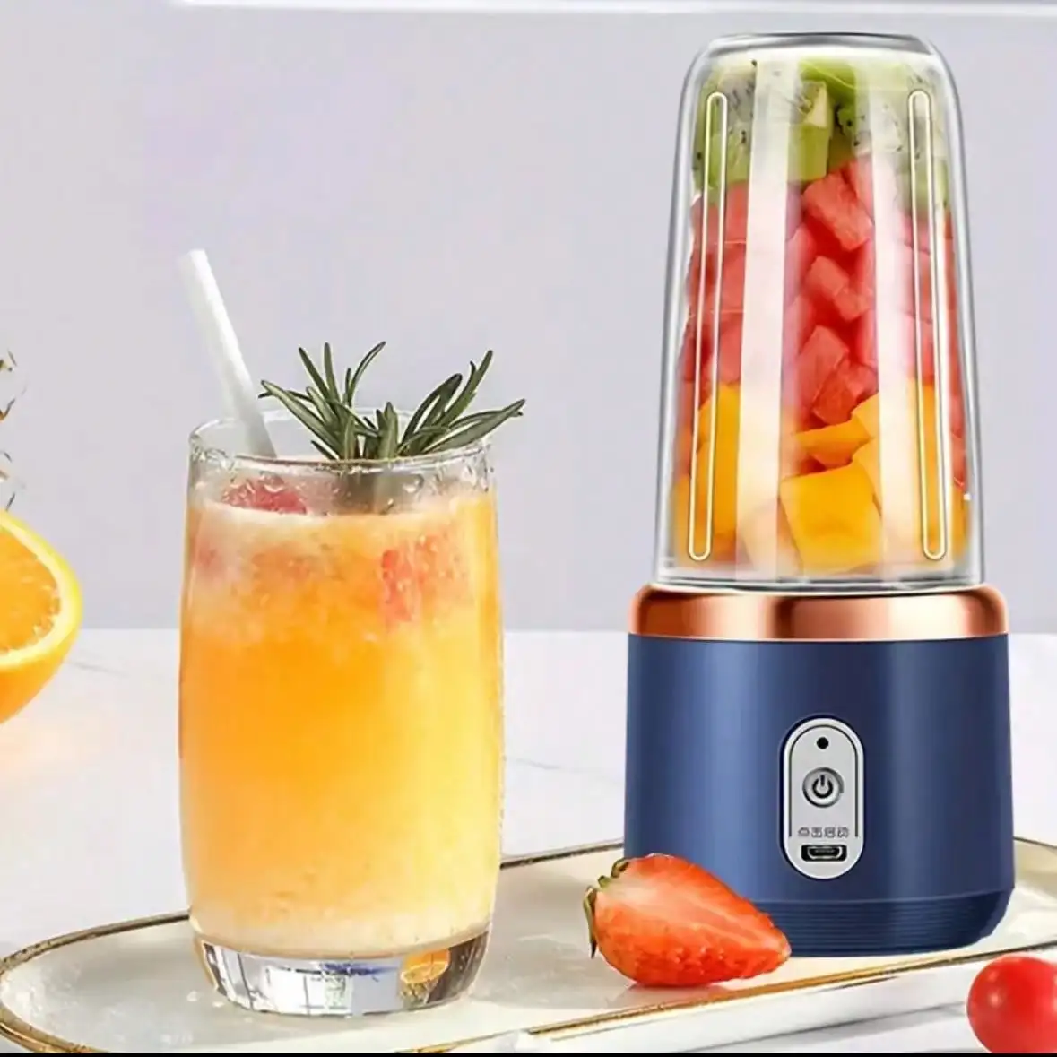 Compact Rechargeable Juicer Cup, Multi-Functional Fruit Mixer, Ice Crusher, Citrus Squeezer, Travel Smoothie Blender 3