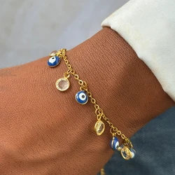 Stainless Steel Bracelet Popular New Designs Acrylic Blue Eye Pendant Fine Bracelets For Women Jewelry Party Gifts Daily Wear