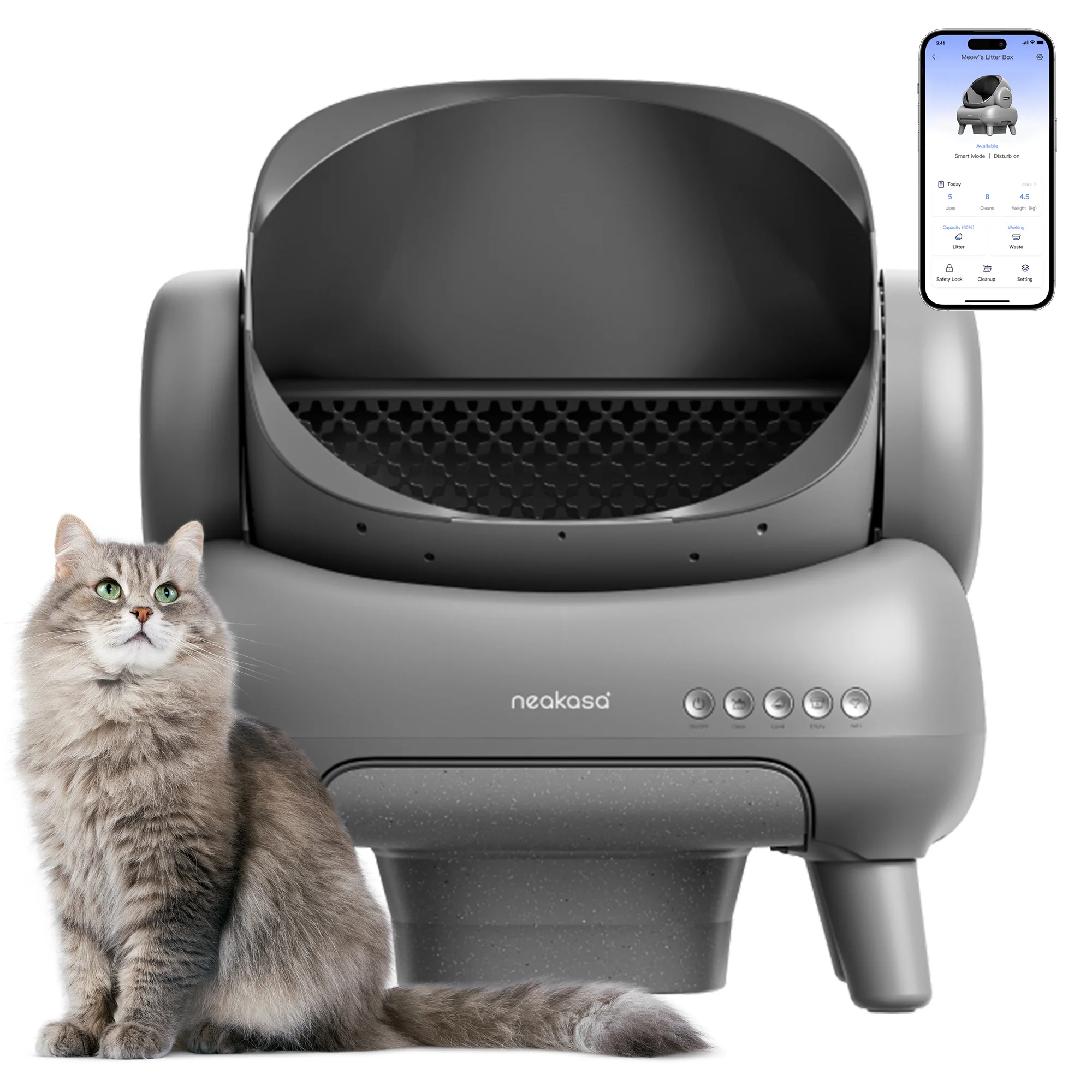 Neakasa Oficial, Inodoro Automático para Gatos M1, Diseño Abierto, Grande, Autolimpiable, Arenero para Gatos