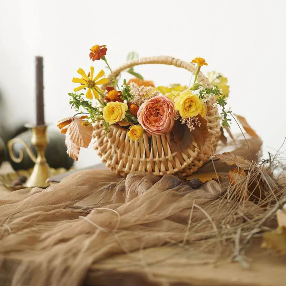 

Handmade Woven Flower Basket Wear Resistant Home Decorative Portable Storage Basket Desktop Sundries Container