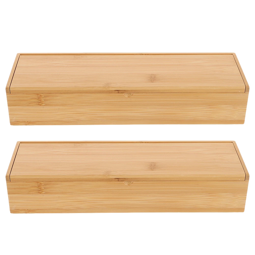 

2 Pcs Bamboo Chopstick Box Chopsticks Organizer Cutlery with Lid Utensil Holder for Kitchen Utensils Case Organizers Storage
