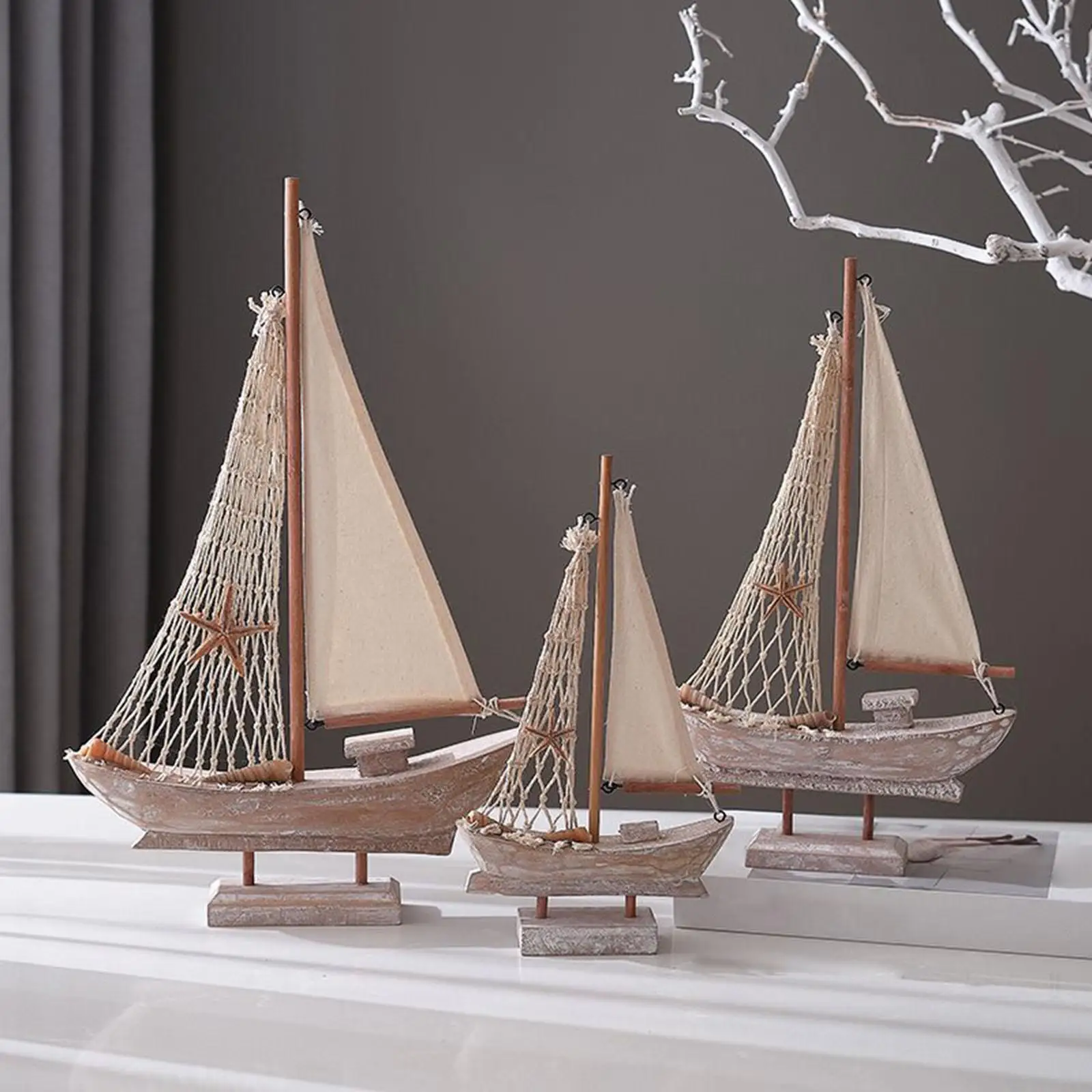 Bild 5: Hölzernes Segelboot, dekoratives Segelboot-Modell für Wohnzimmer, Einweihungsgeschenke