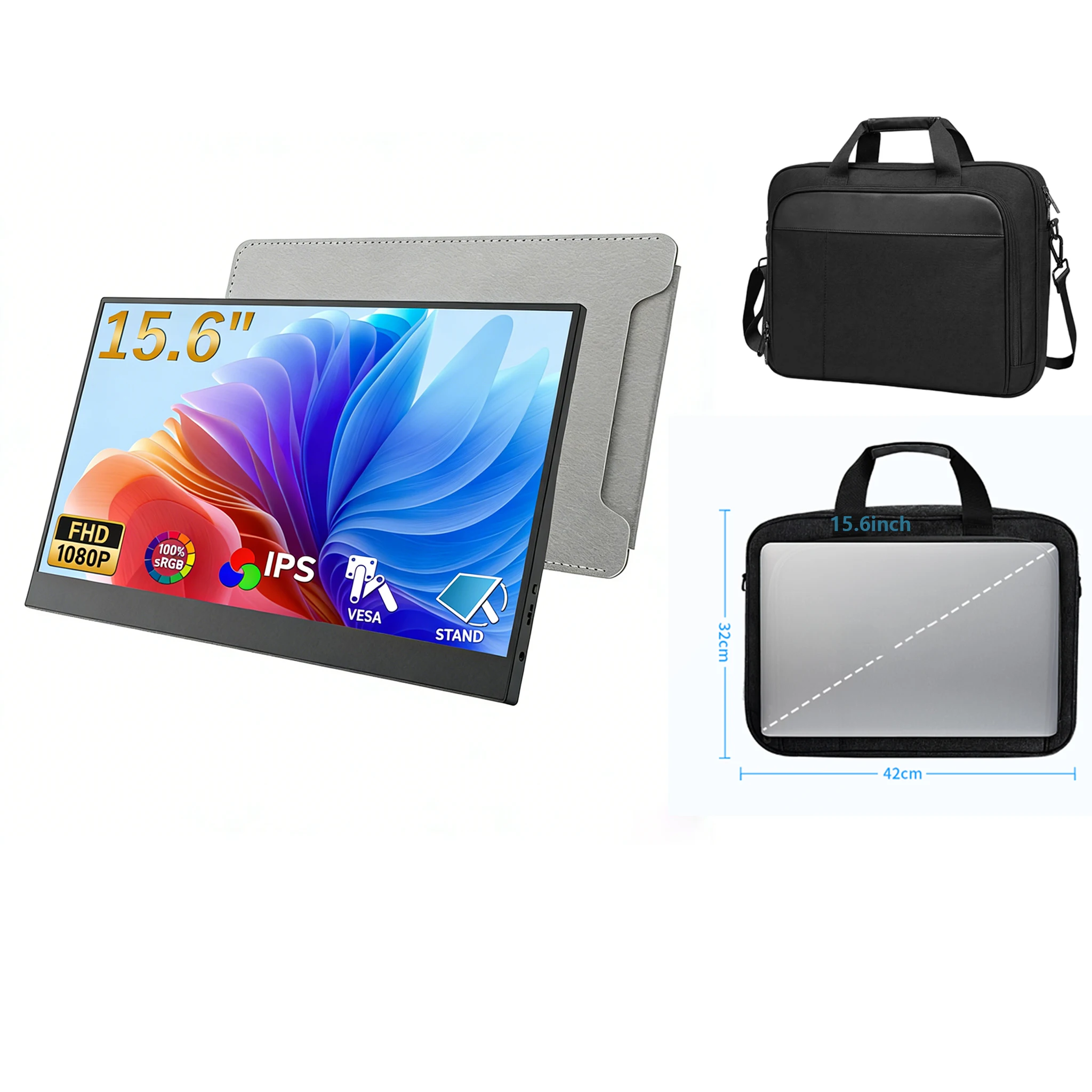 Amoudo 15.6 Inch Portable Monitor 1920x1080P  Extend Display IPS LCD Panel Penhole Stand VESA USBC Mini HDMI Mobile Display