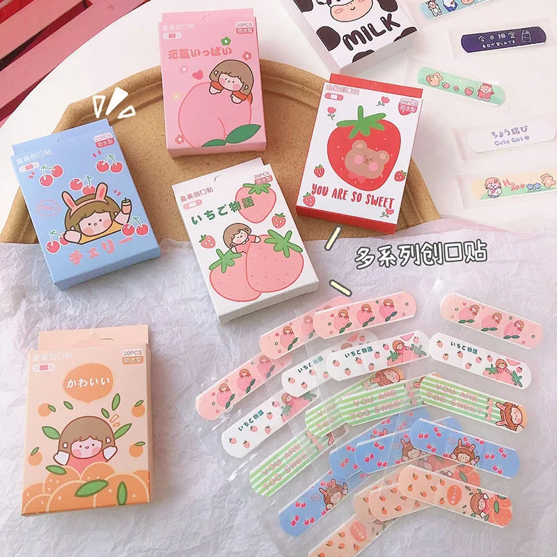 20pcs Baby Cute Cartoon Patterned Curved Patch Wound Strips Dressing Adhesive Plaster Bandages Band Aid for Children Banditas