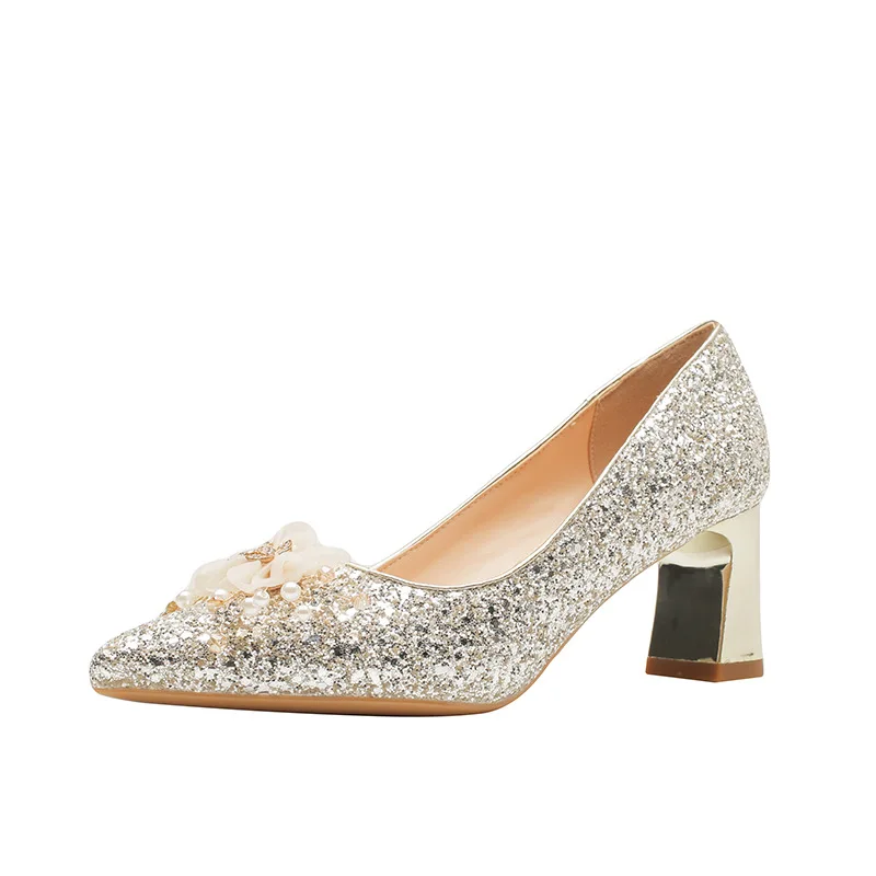 

Туфли-лодочки женские свадебные на высоком каблуке, с кристаллами