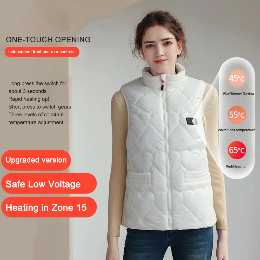 Unisex Heated Waistcoats 3 Temperature Mode 15 Areas Heated Electric Heating Gilet Smart Heating Vest for Outdoor Camping Hiking