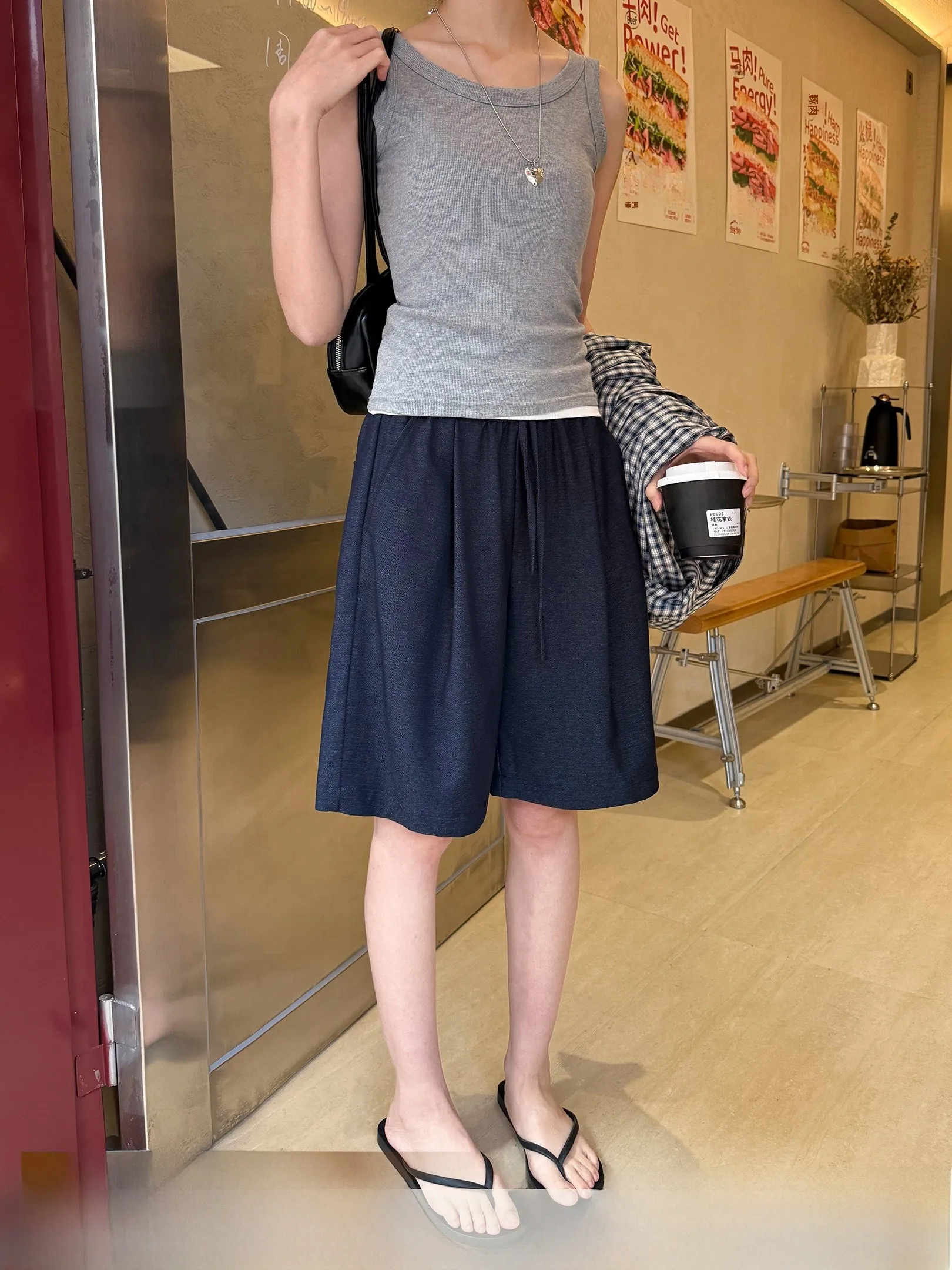 

Повседневные синие летние шорты женские прямого кроя, пляжные, универсальные, из смесового полиэстера, длиной до колена