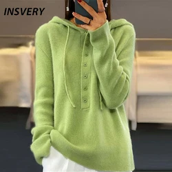 Autumn Winter Women Hooded Sweater Fashion Button Long Sleeve Wool Soft Jumper Pullover Kntted Sweaters For Women Sweatshirt