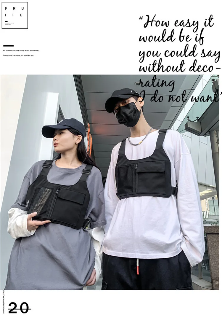 Torba na klatkę piersiową Homefish Hip-hop Streetwear Unisex, wysokiej jakości nylonowa torba na klatkę piersiową, wielofunkcyjna taktyczna kamizelka-plecak — zdjęcie 6