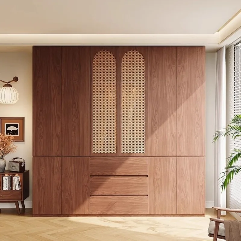Mid-style Bedroom Wardrobes Small Unit Segmented Hidden Wardrobes Handle Rattan Storage Home Furniture Шкафы Для Одежды ZY40YG