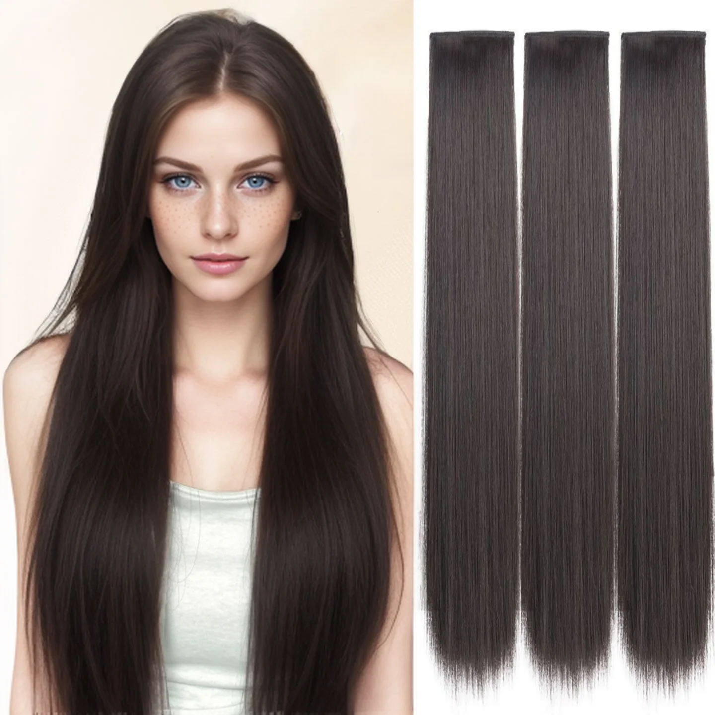 

3Pcs/Set Synthetic Long Straight Clip Ins Hair Extension With Lightweight Secure BB Clips Invisible Seamless Clip Straight Clip