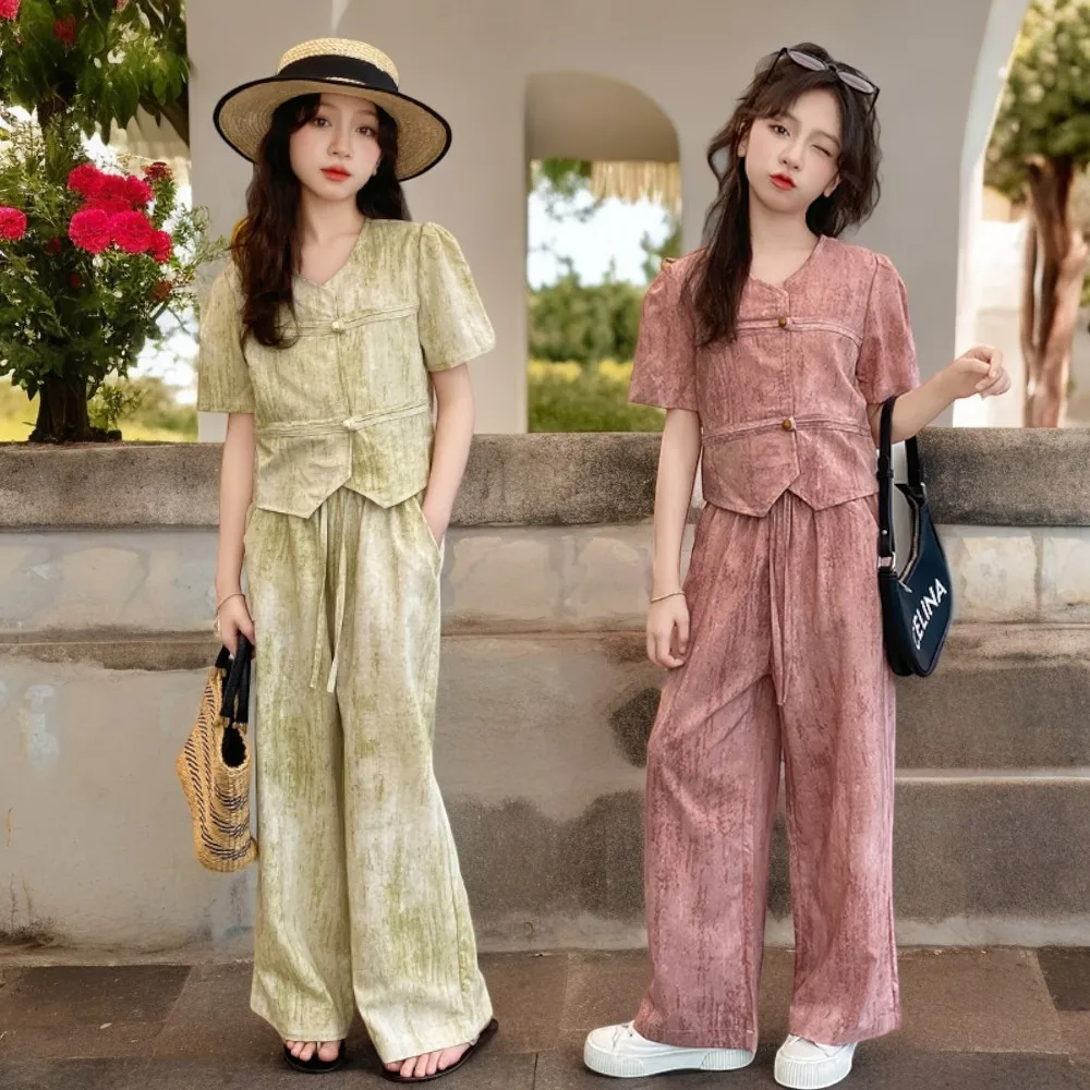 

Summer Girls Outfits Suit Short Sleeve Cotton Shirt & Pants 2pcs Teenagers Kids Set Baby Costumes Tracksuit 5 7 8 9 10 12 Years