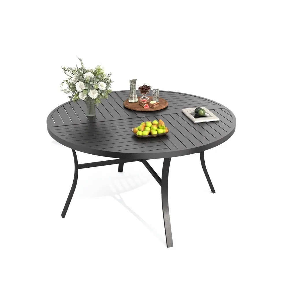 

Outdoor Round Dining Table, 54-inch Large Wrought Iron Dining Table with Umbrella Holes, All-weather Furniture, Customizable