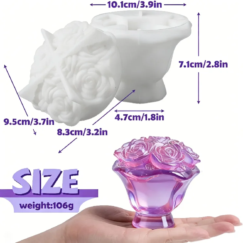 1 set of hand-held rose jar molds with LIDS, suitable for DIY jewelry storage containers