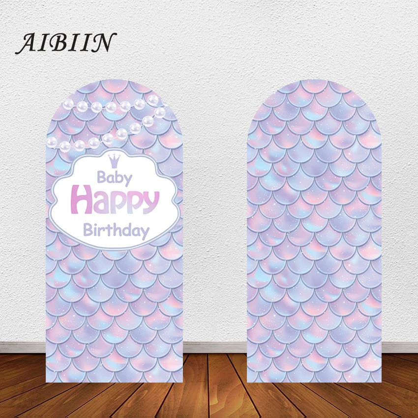 

AIBIIN Mermaid Theme Backdrop Arch Doubleside Cover Backdrop Birthday Undersea Shells Little Girl Photography Backgrounds