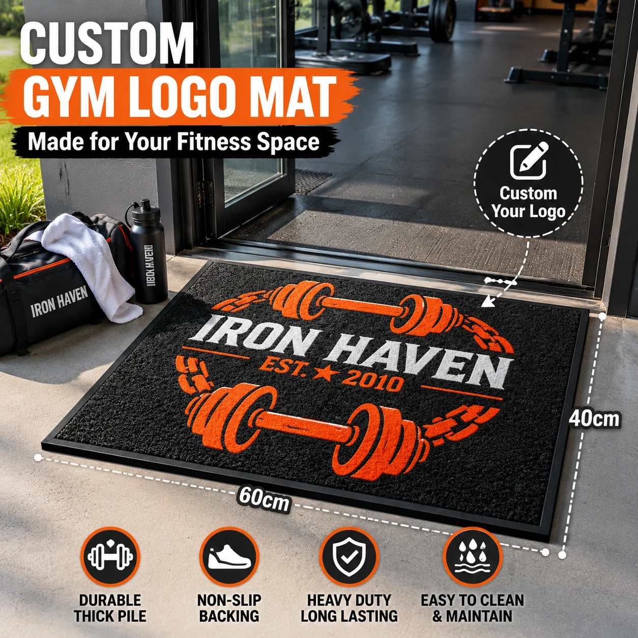 Gym Logo Mat Custom Fitness Studio Floor Mat Personalized Workout Room Rug Non Slip Entrance Carpet Business Gym Decor
