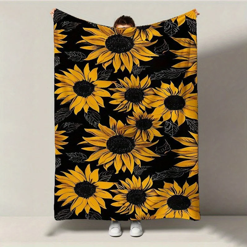 

Черно-желтое фланелевое одеяло с цветочным принтом — мягкое теплое | Всесезонный роскошный плед для дивана, рождественские подарки