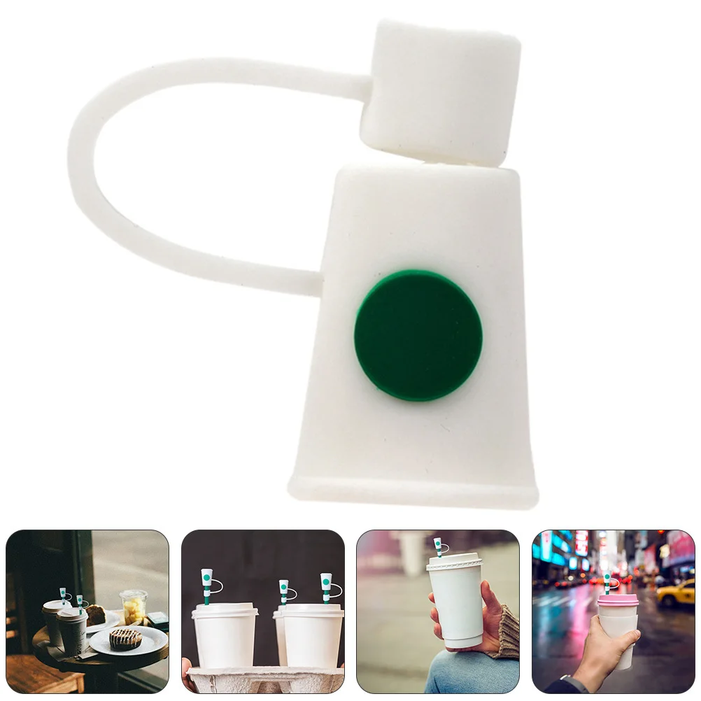

5 pcs Silicone Straw Plugs Leakproof Reusable Straw Tip Covers 6-8Mm Lightweight Portable Dustproof Caps Green White Bar