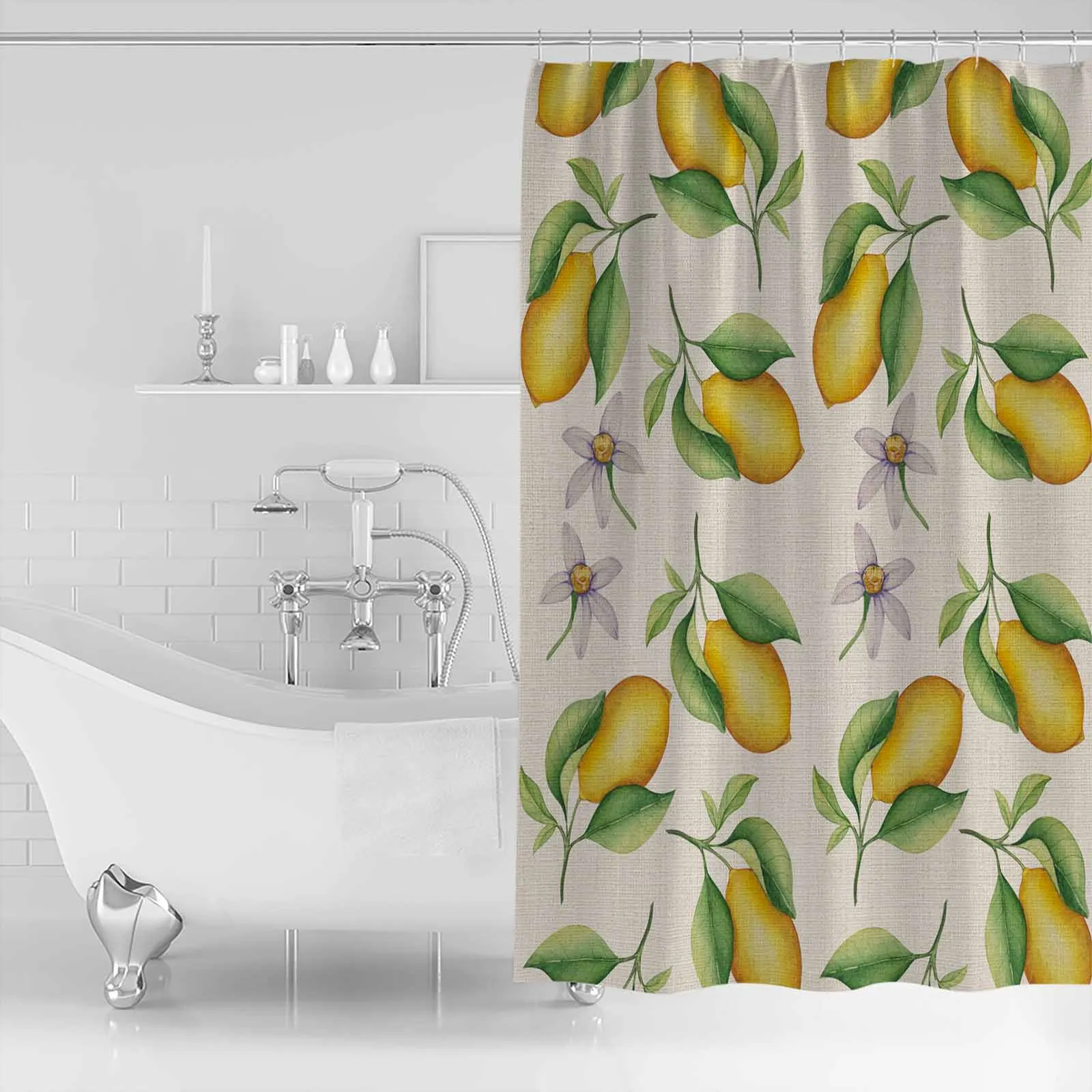 Lemon Watercolor Country Style Shower Curtains Waterproof Bath Curtains Home Decor Modern Luxury Bathroom Curtain