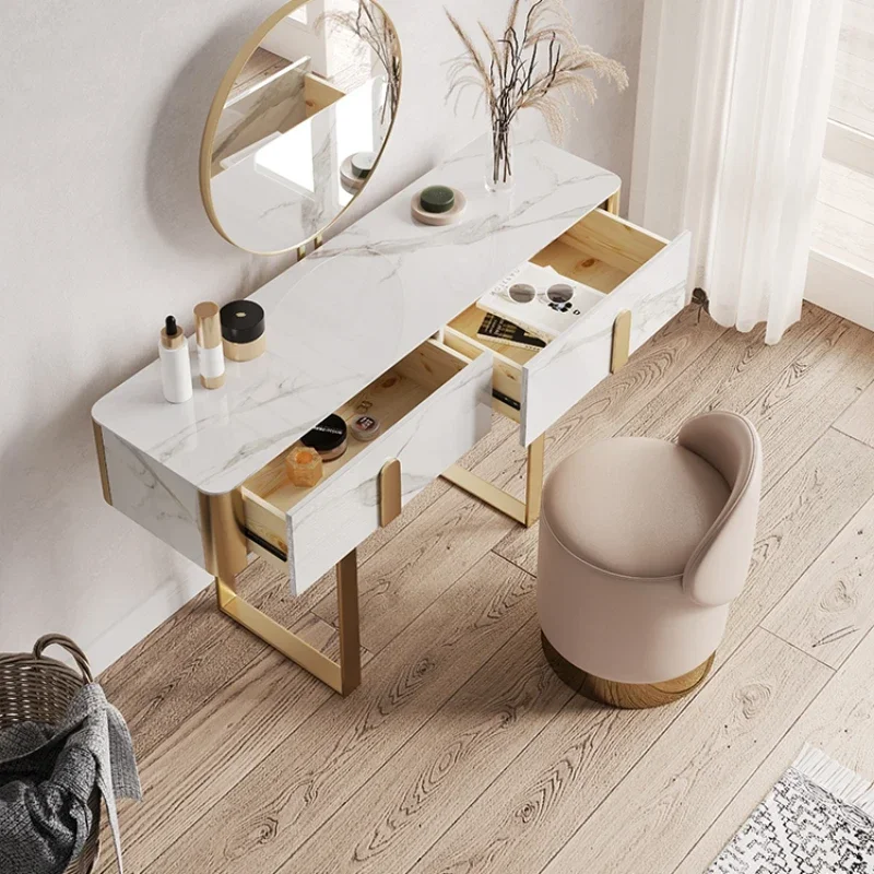 

Каменная пластина, светлый роскошный туалетный столик, женская спальня, современный минималистичный столик для макияжа, небольшой комод