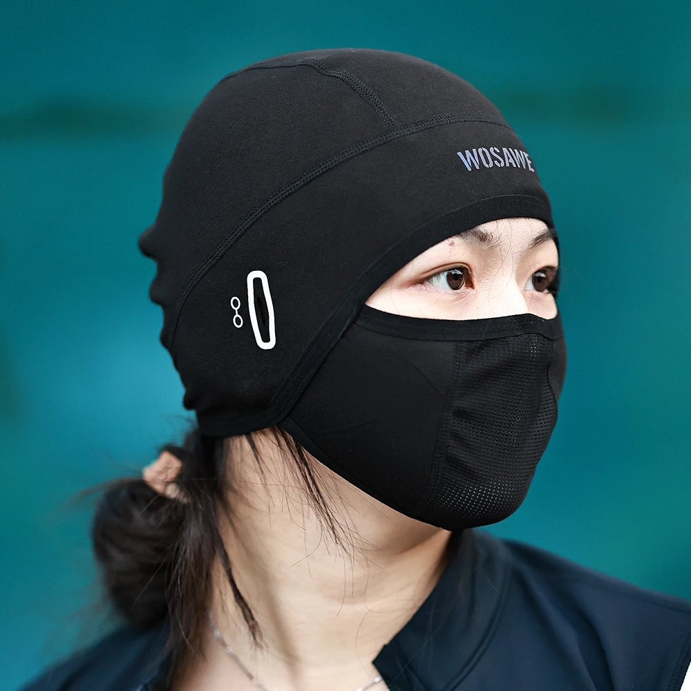 Wosawe forro de capacete esportivo, chapéu de seda gelo, respirável, à prova de vento, balaclava esportiva, verão, motocross, máscara facial, boné de ciclismo