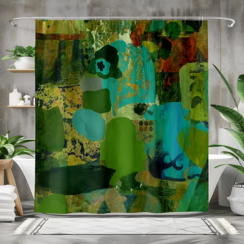 Abstract Art Shower Curtain, Waterproof Boho Bathroom Decor, Vibrant Modern Design, Artistic Bold Statement