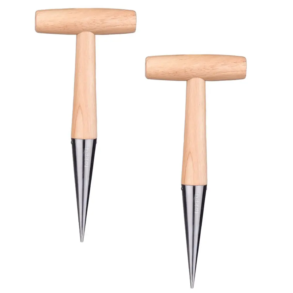 

2pcs Wooden Hand Dibber Gardening Tool Chrome Steel Head Sturdy Durable Soil Puncher for Hole Digging Sowing Transplanting Hand