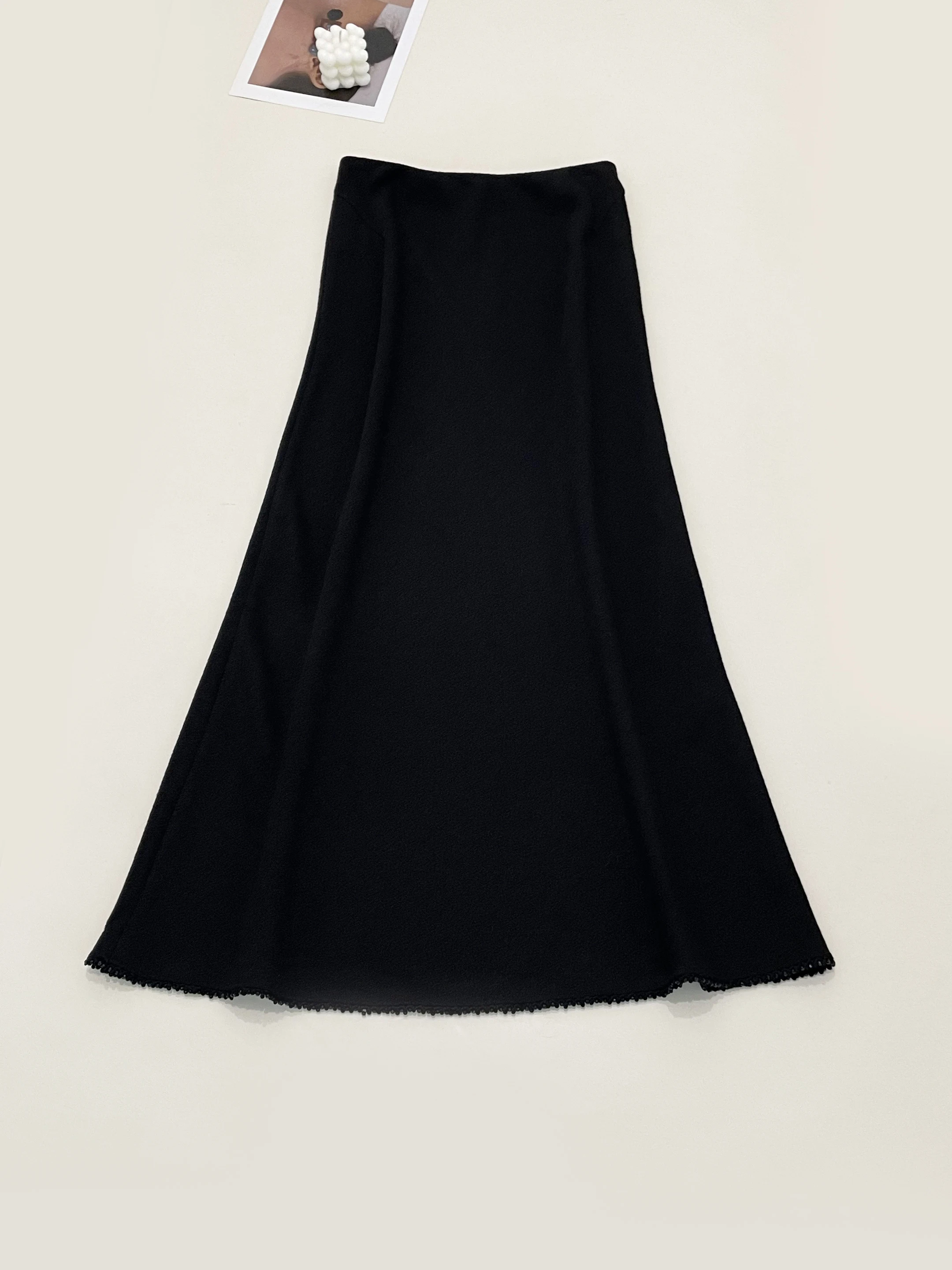 

Ele Bla High Waist Fi Tail f Skirt Slimming mid Length Commute Sle Women's Skirt Polyester Fiber Elastic Waist