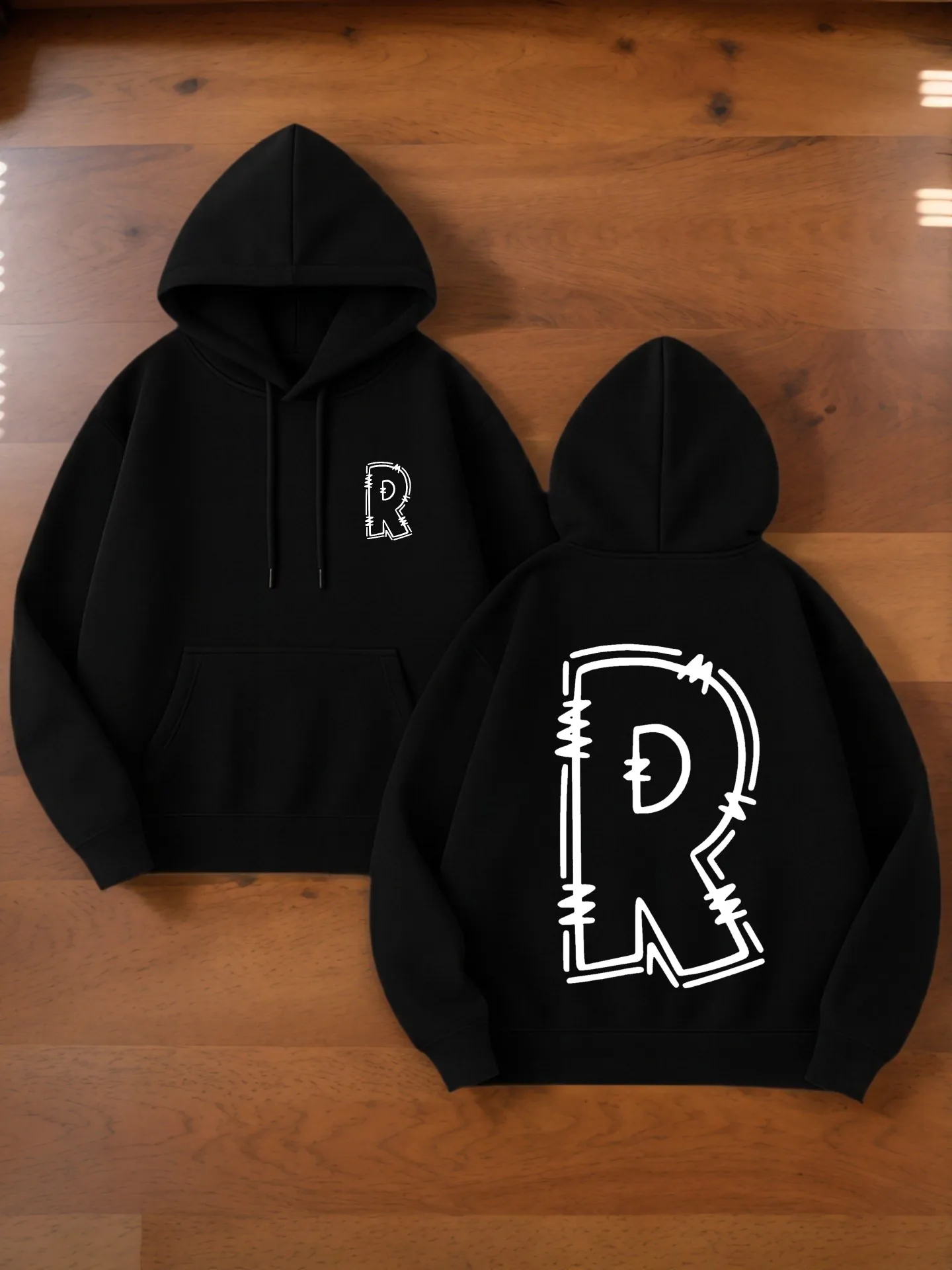 هوديي برسومات جرافيك للرجال، طباعة حروف، نمط ملابس الشارع، مبطن بالصوف، للرجال، للارتداء اليومي #1