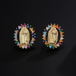 NEWBUY Fashion Gold Color Copper CZ Jewelry Classic Design Virgin Mary Stud Earrings For Women