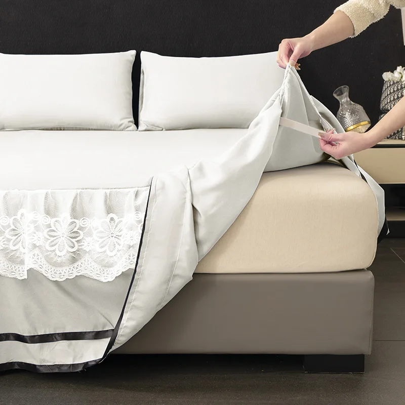 3pcs  Premium Luxury Bed Skirt Set,Washed Cotton and Brushed Bedsheet,Anti-Slip and, Machine Washable, Suitable for All Seasons