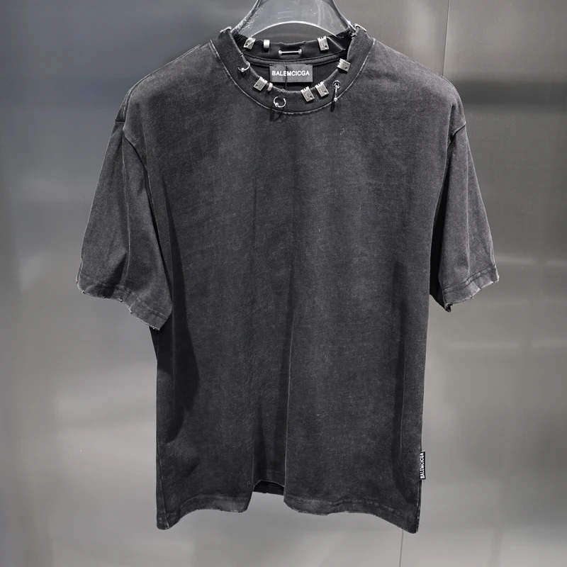 2025 Summer  Washed Vintage Distressed Round Neck Loose Short Sleeve Fashion Trendy Casual Handsome Men's Youth Popular T-Shirt