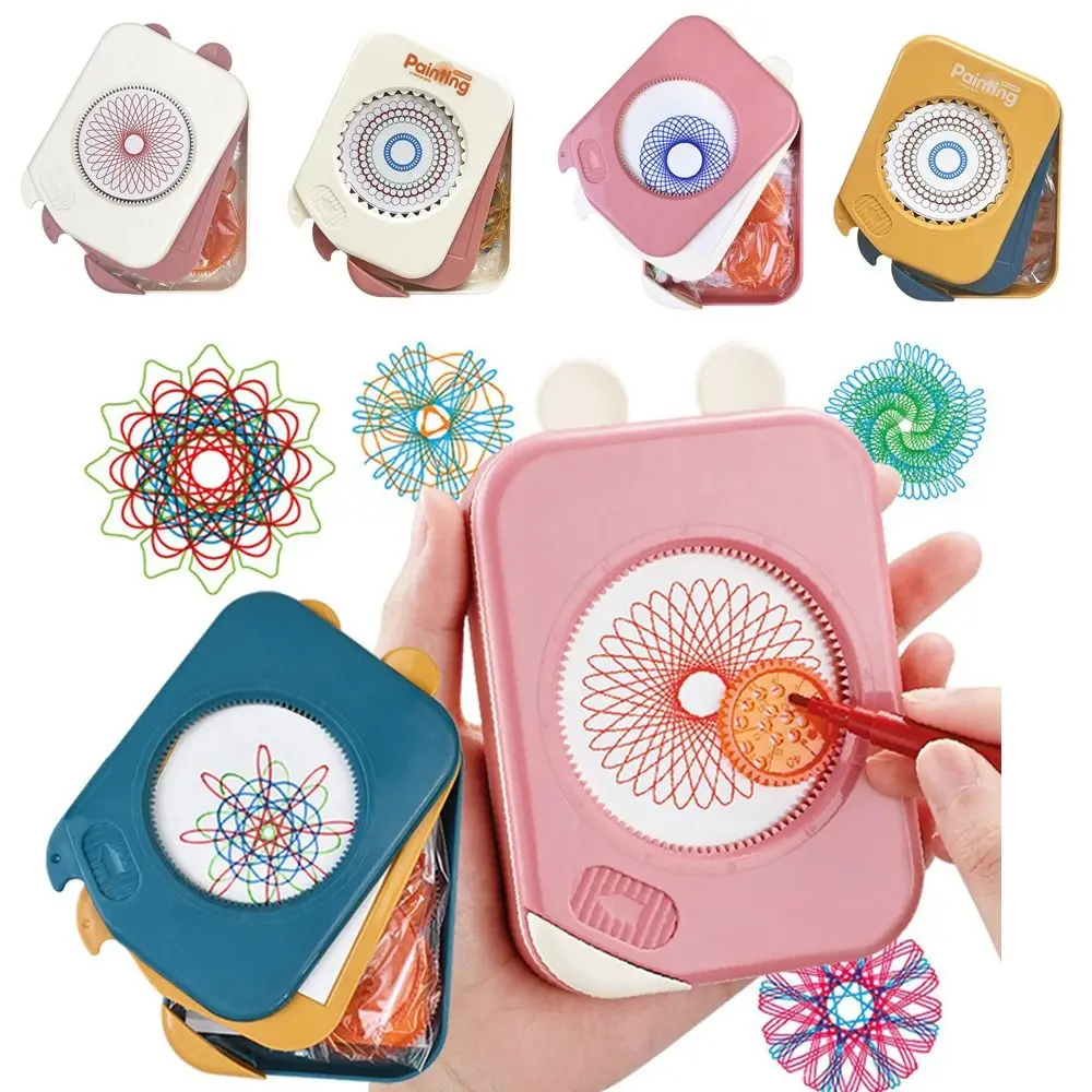 المحمولة مع صندوق تخزين السنبوغراف حاكم مجموعة بلاستيكية رسم التروس المتشابكة عجلات أدوات الرسم على الحائط للأطفال