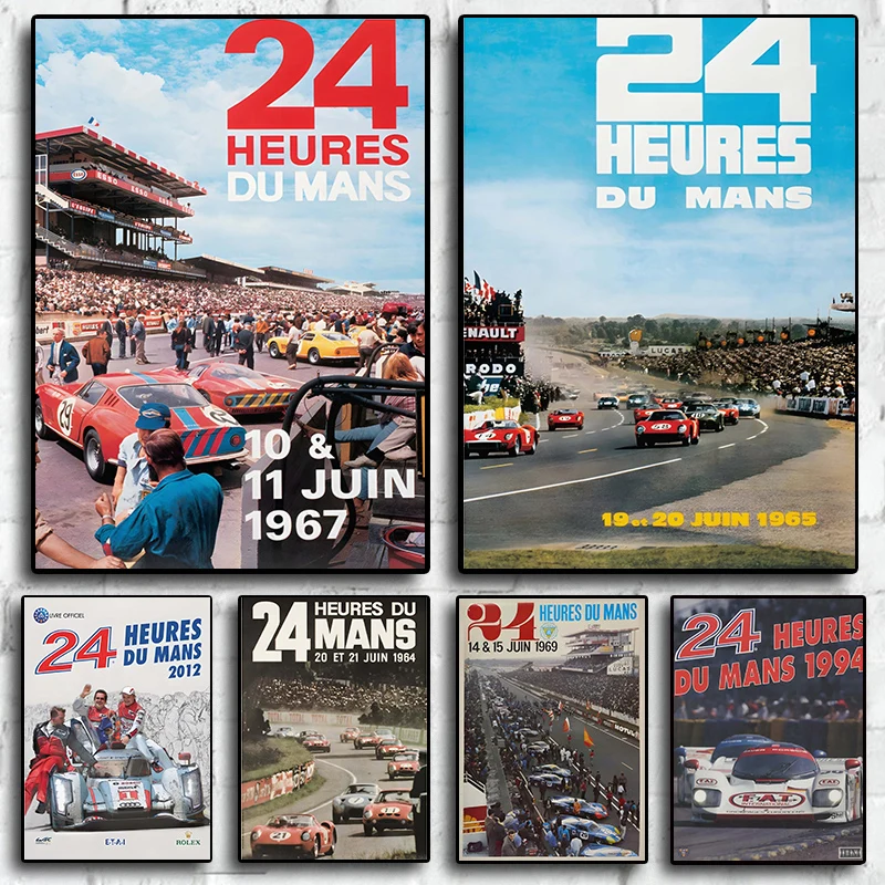 Le Mans-carteles Retro de carreras de la vieja escuela, impresiones de los años 80, pintura en lienzo, arte para el hogar, sala de estar, tienda, decoración de pared, 24 horas, 1967
