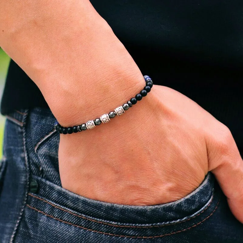 Noter Men 4mm kamienna bransoletka Sanskryt medytacja joga bransoletka z koralików biżuteria na co dzień akcesoria Pulseira Masculina prezent dla niego