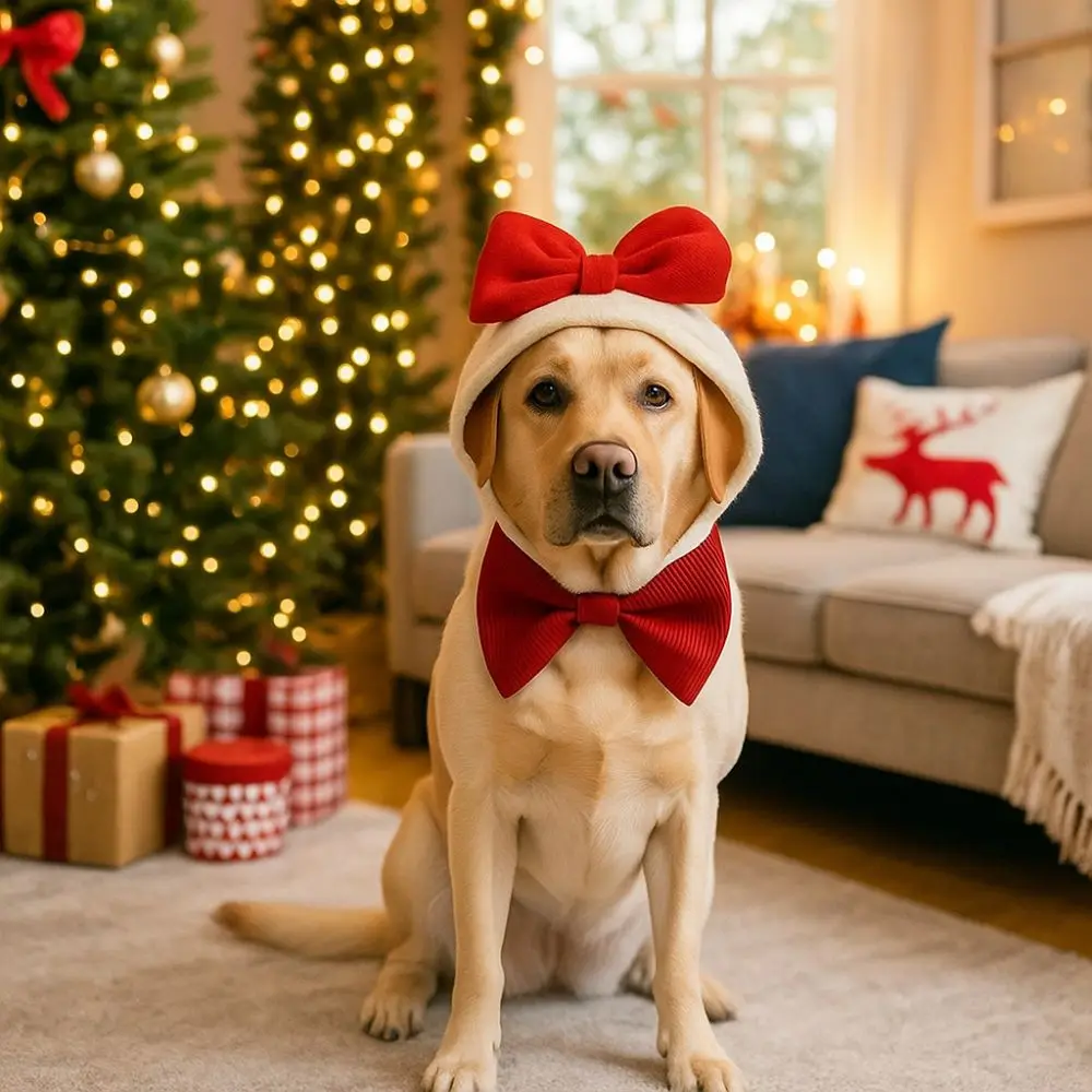 

Fashion Dog Christmas Hat Warm Bow Pet Headgear Cute Decorative Pet Cosplay Clothes Winter