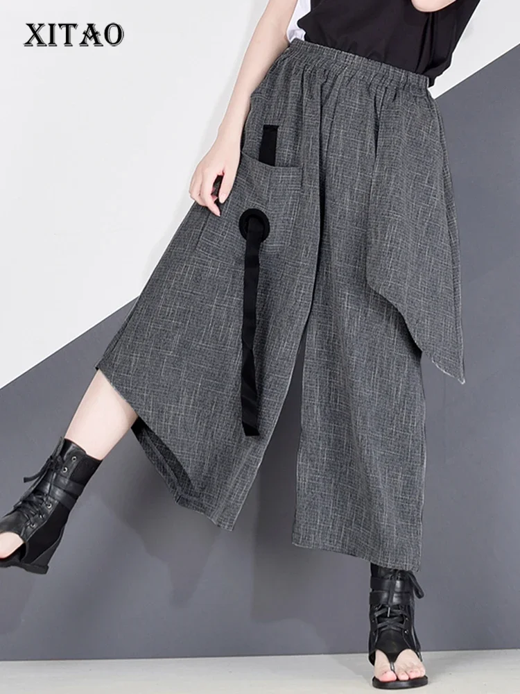 XITAO High Waist Patchwork Hit Color Pants Women Clothes 2020 Summer Autumn Fashion Elastic Waist Casual Wide Leg Pants XJ4619