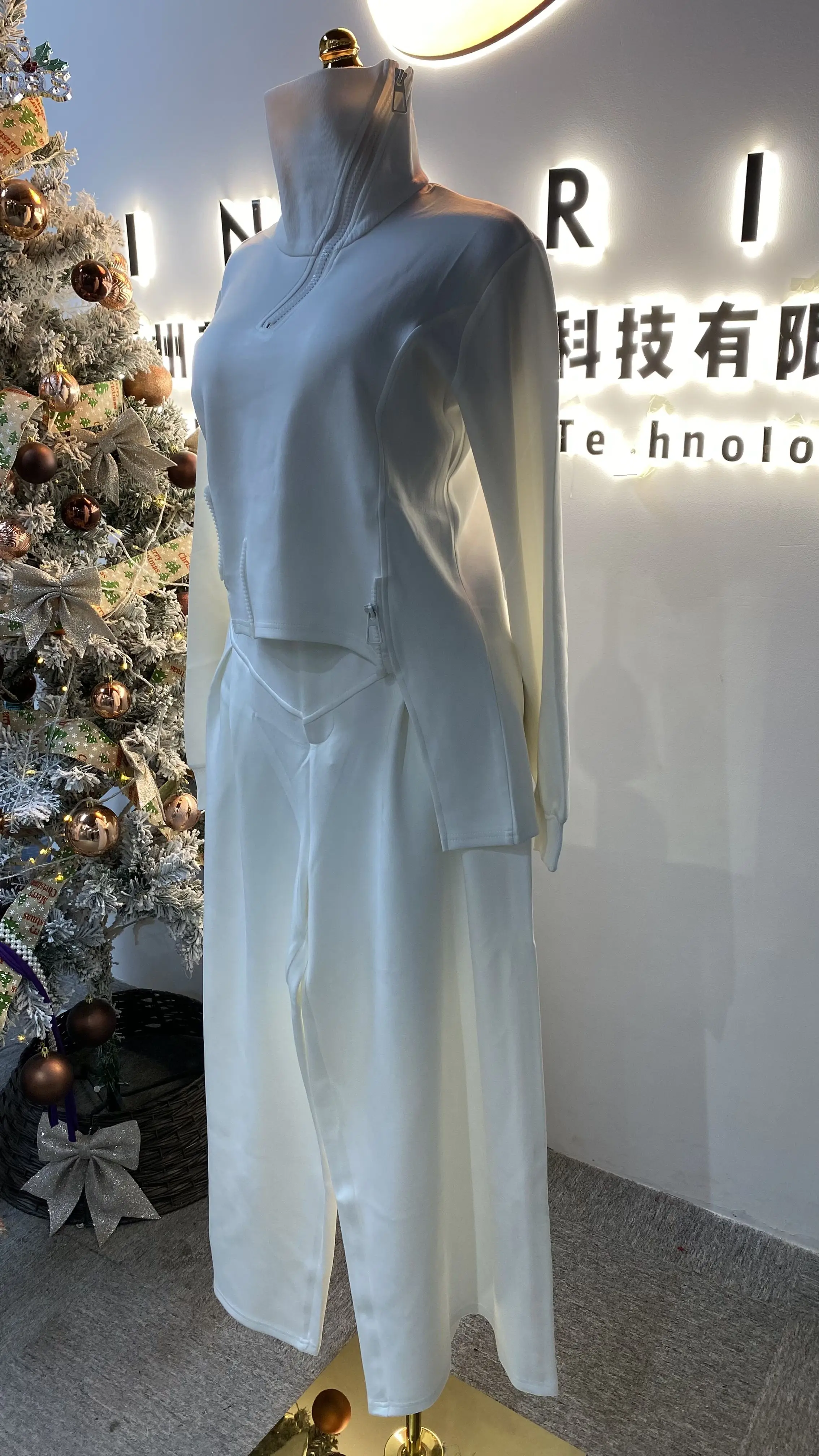 2025 نمط جديد لطيف حجم كبير سترة مشغولة من الصوف سترة عالية الرقبة المرأة قطعتين مجموعة مع تصميم الظهر الخاص-GZXX122 #5