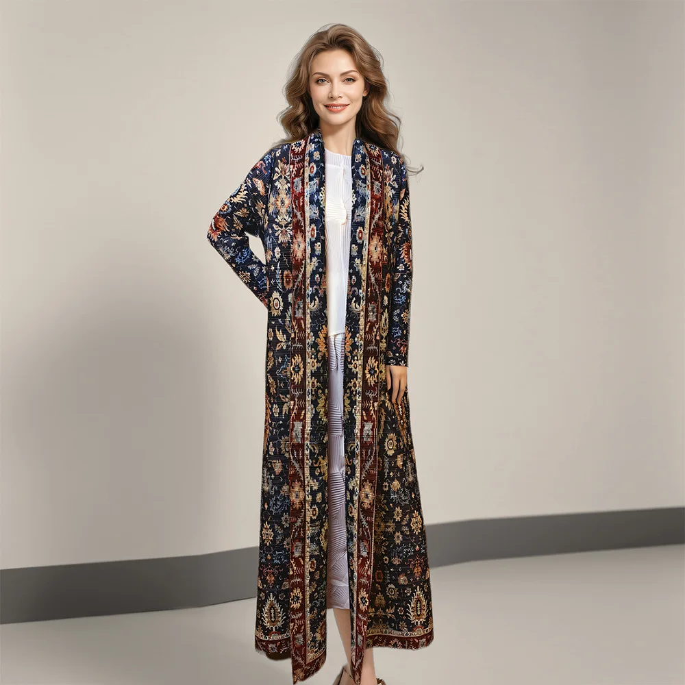 Muslim Robe 2025 Spring New Middle Eastern Muslim Dubai Fashion Elegant Cardigan Folded Printed Elegant Casual Dress for Women