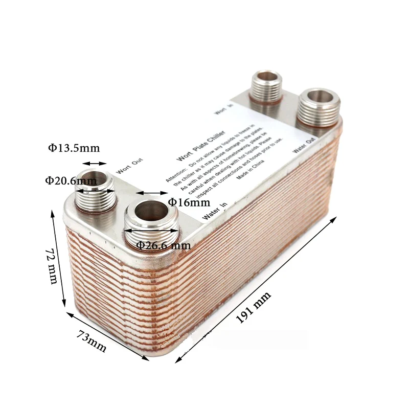 304 Stainless Steel Homebrew Beer Wort Plate Heat Exchanger 30 Plates Wort Chiller With 1/2