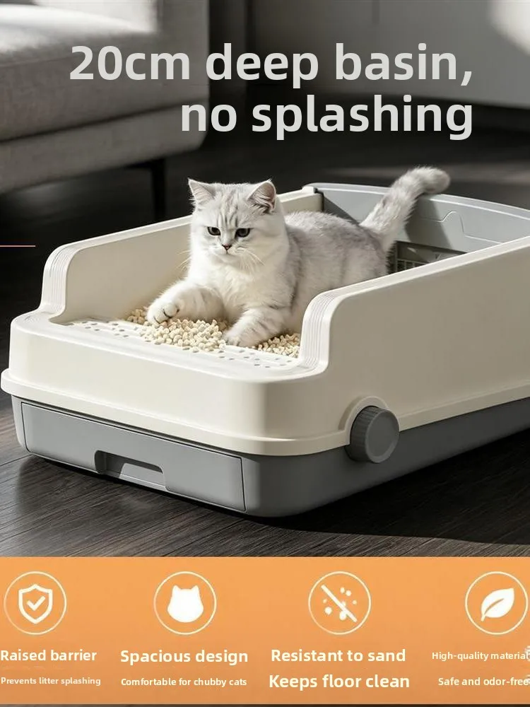Large Size Semi-Automatic  Litter Box Deepened Scent Control Drawer Half-Closed Design High  for Cats Pet Toilet